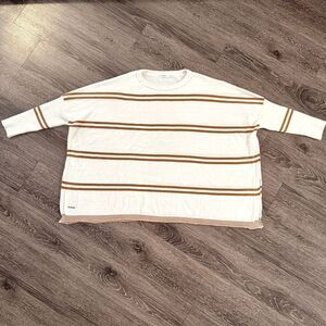 Mersea Catalina Crewneck Sweater in White Tobacco Double Stipe